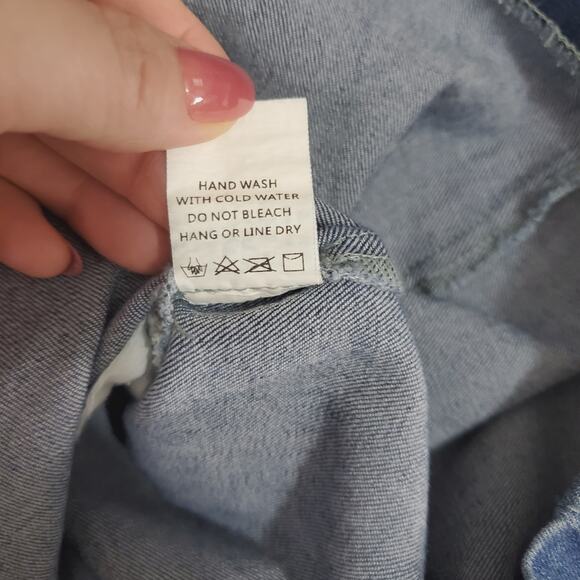 NWT Mebon | Y2K 90s Denim Button Front Strapless Tube Dress Pockets Stretch - Picture 8 of 8